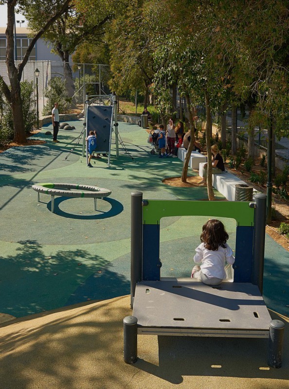 view from the top of the play hill at Serafeio playground designed by doxiadis+